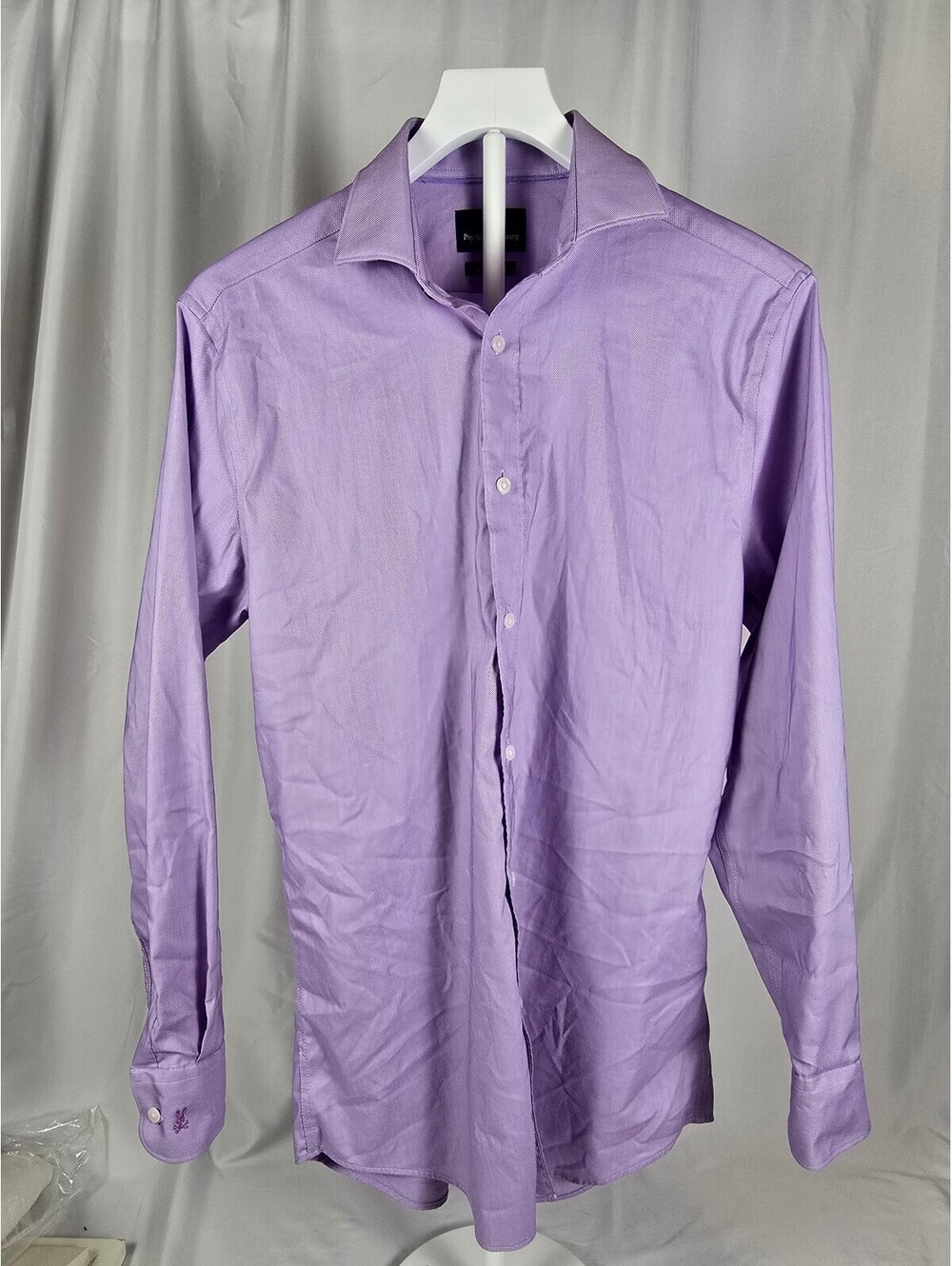 Psycho Bunny Men's Modern Fit Stretch Non-Iron Dress Shirt, Lavender, Size 15 32